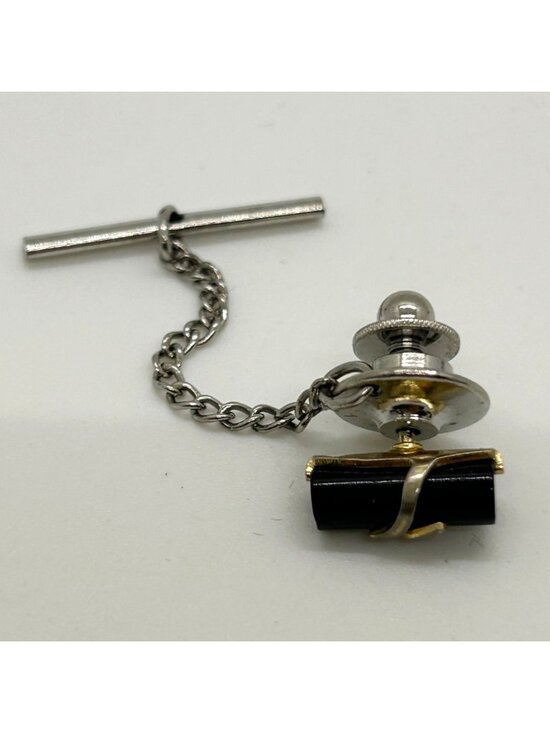 Anson Other - Vintage Anson Black Acrylic Abstract Wrap Mens Tie Tack Chain Original Box READ